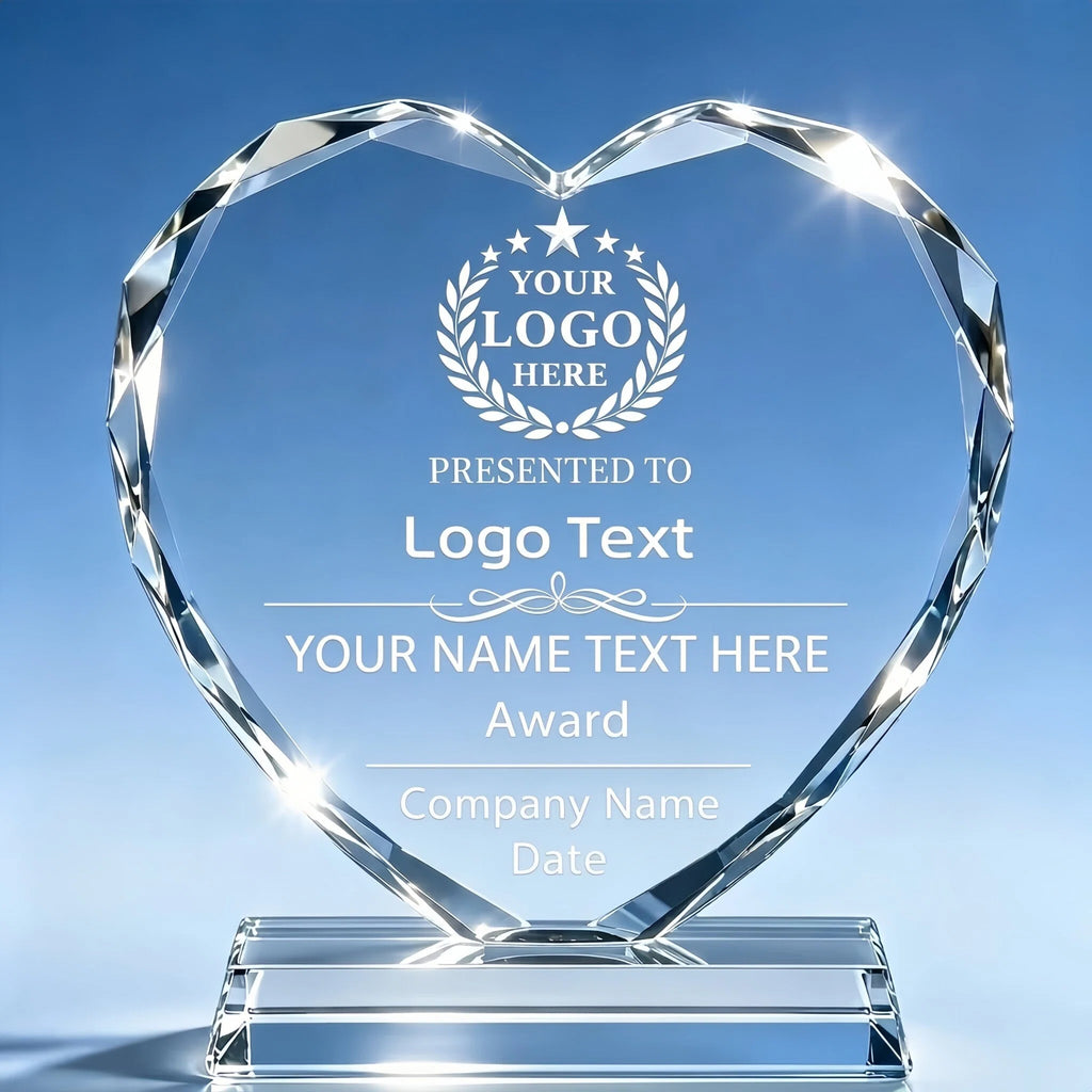 Personalized Heart Crystal Award with Gift Box – Custom Logo & Text