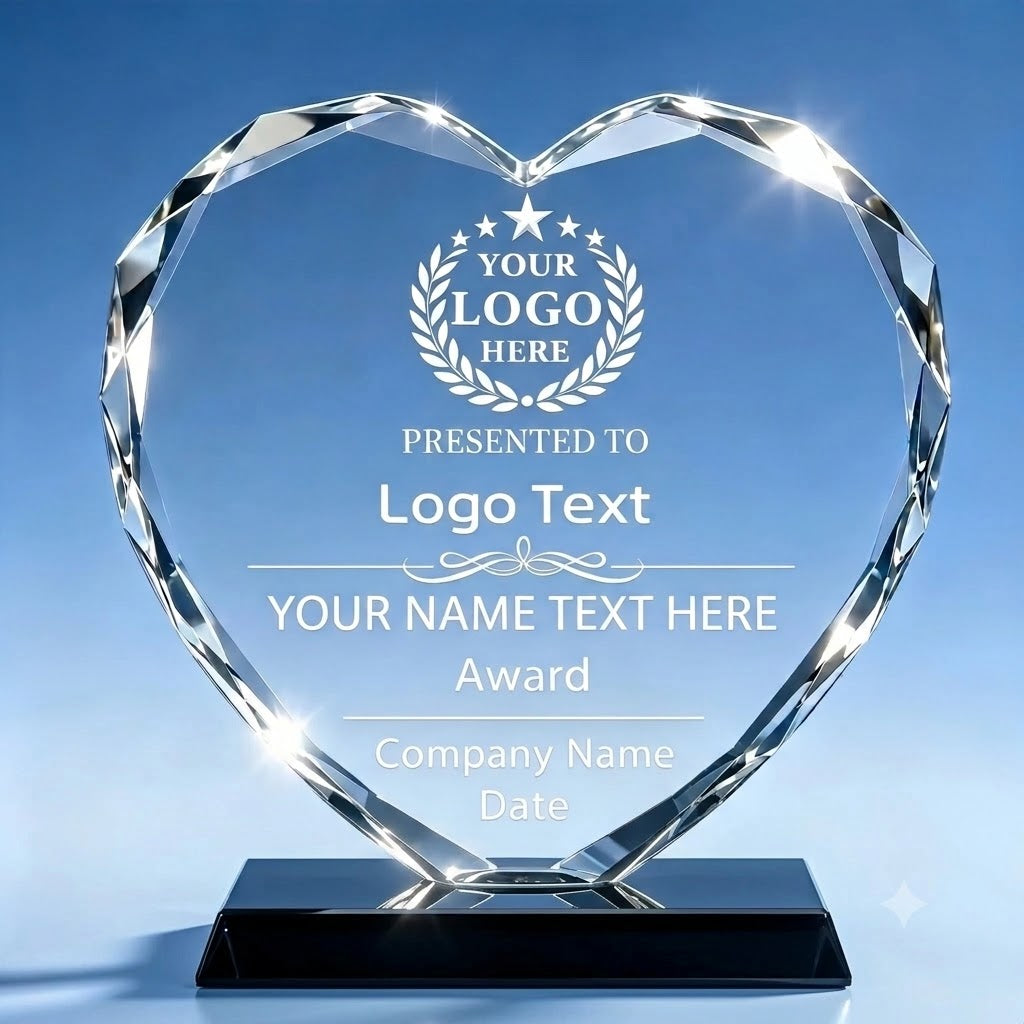 Personalized Heart Crystal Award with Gift Box – Custom Logo & Text
