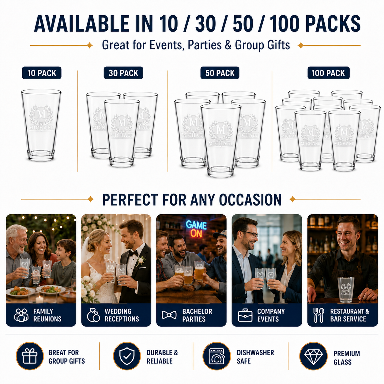 Personalized Beer Glass Set 10 Pack