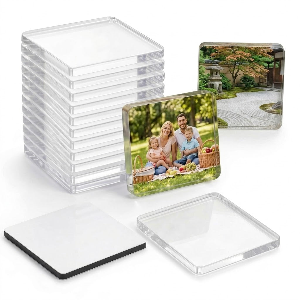 10-Pack Custom Acrylic Photo Magnets – Square or Sunflower