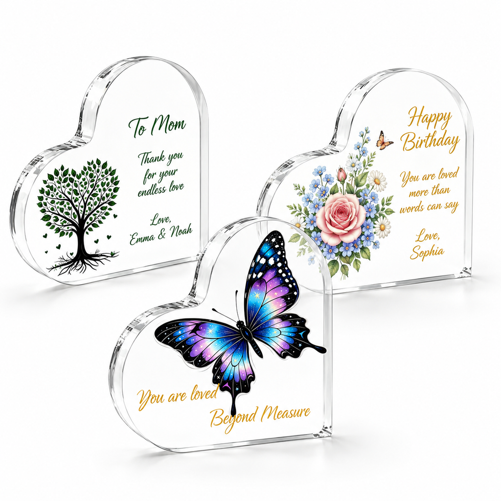 Personalized Heart Acrylic Plaque – Custom Text Gift for Her