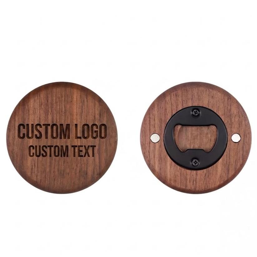 Personalized Magnetic Bottle Opener – Custom Logo or Text Wood Gift