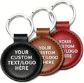 Personalized Leather Keychain Set of 3 – Custom Text, Logo or Photo with Gift Box