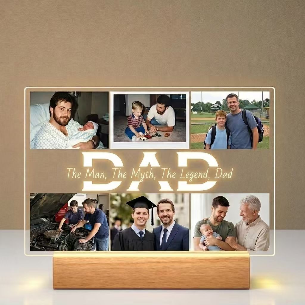 Personalized Acrylic Photo Night Light with Wooden LED Base