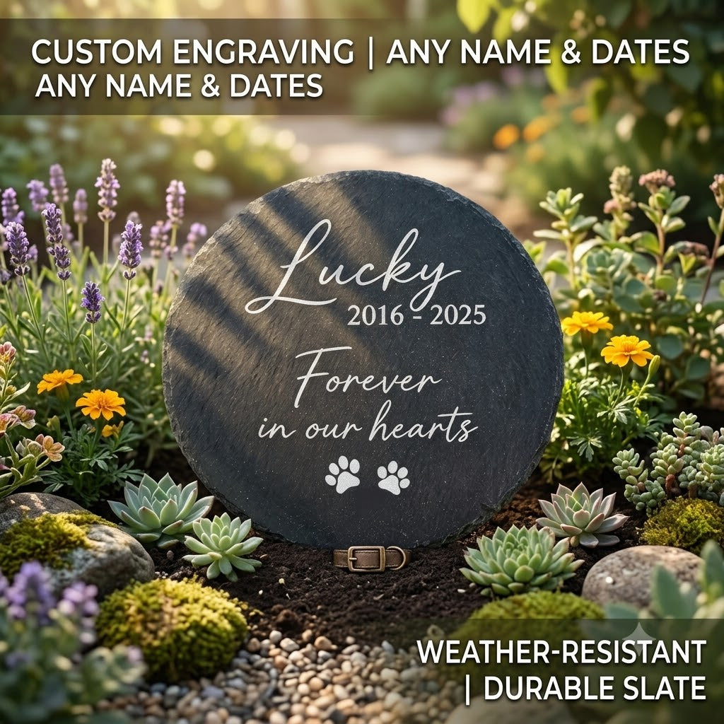 Personalized Pet Memorial Stone | Custom Engraved Natural Slate