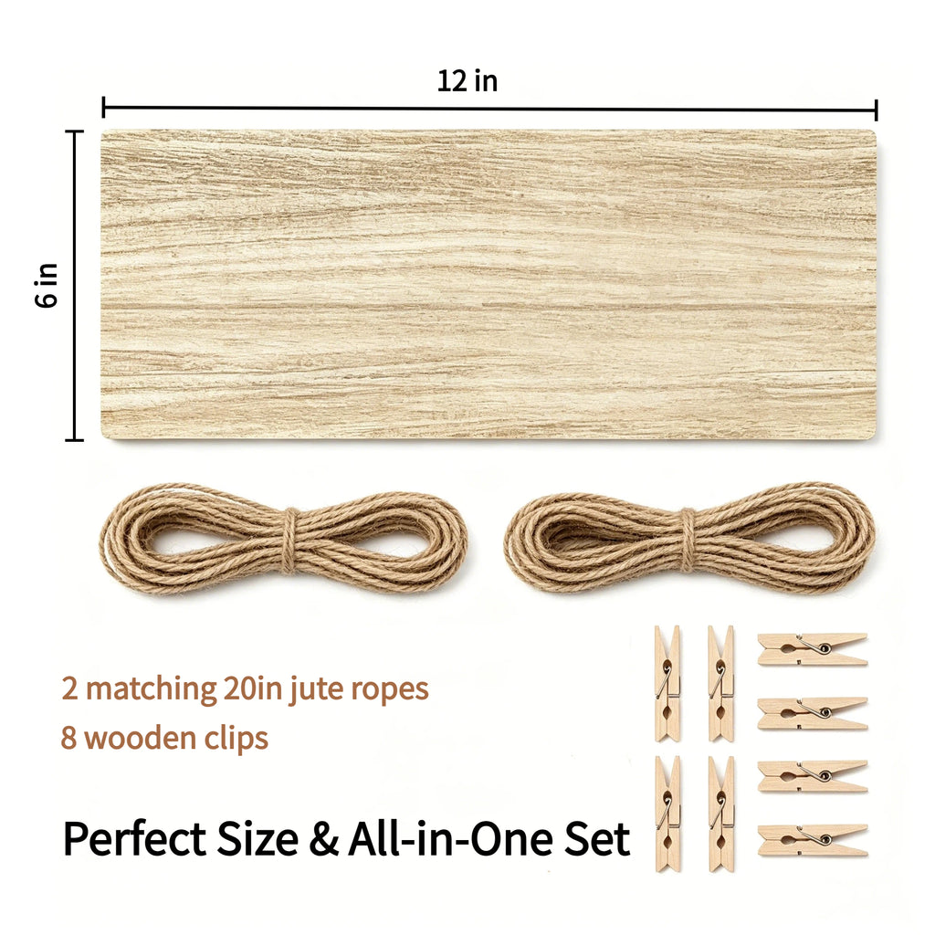 Personalized Hanging Photo Display – Custom Wooden Sign with 8 Clips