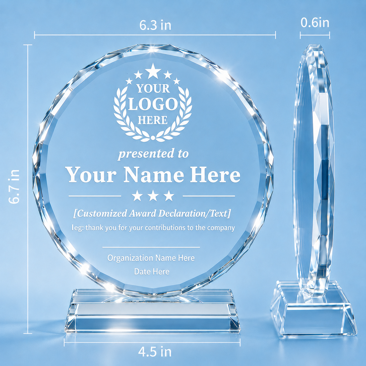Personalized Sunflower Crystal Award – 4 Custom Text Designs with Gift Box