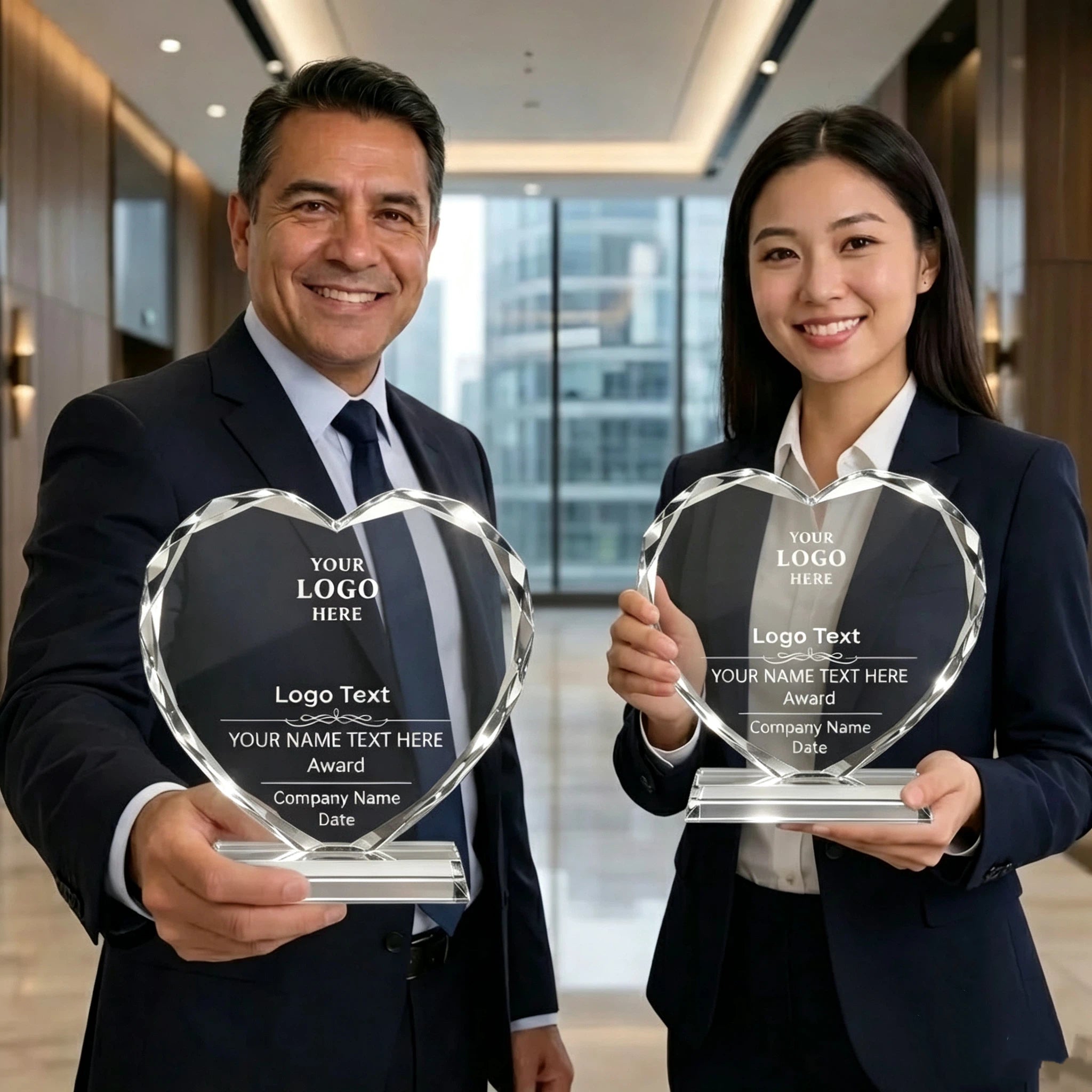 Personalized Heart Crystal Award with Gift Box – Custom Logo & Text