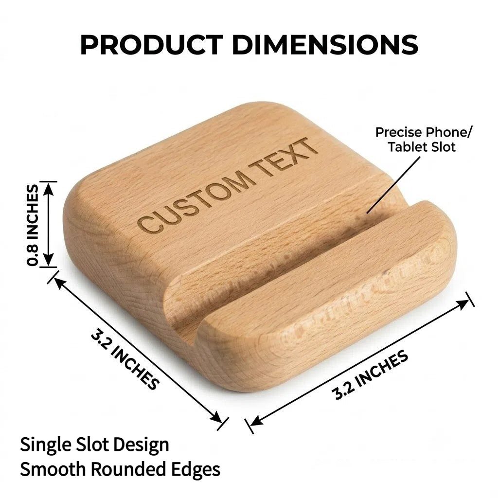 Personalized Wooden Phone Stand – Custom Logo or Text Desk Holder