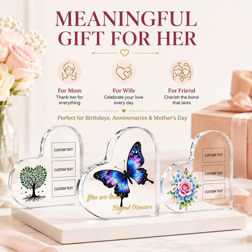 Personalized Heart Acrylic Plaque – Custom Text Gift for Her