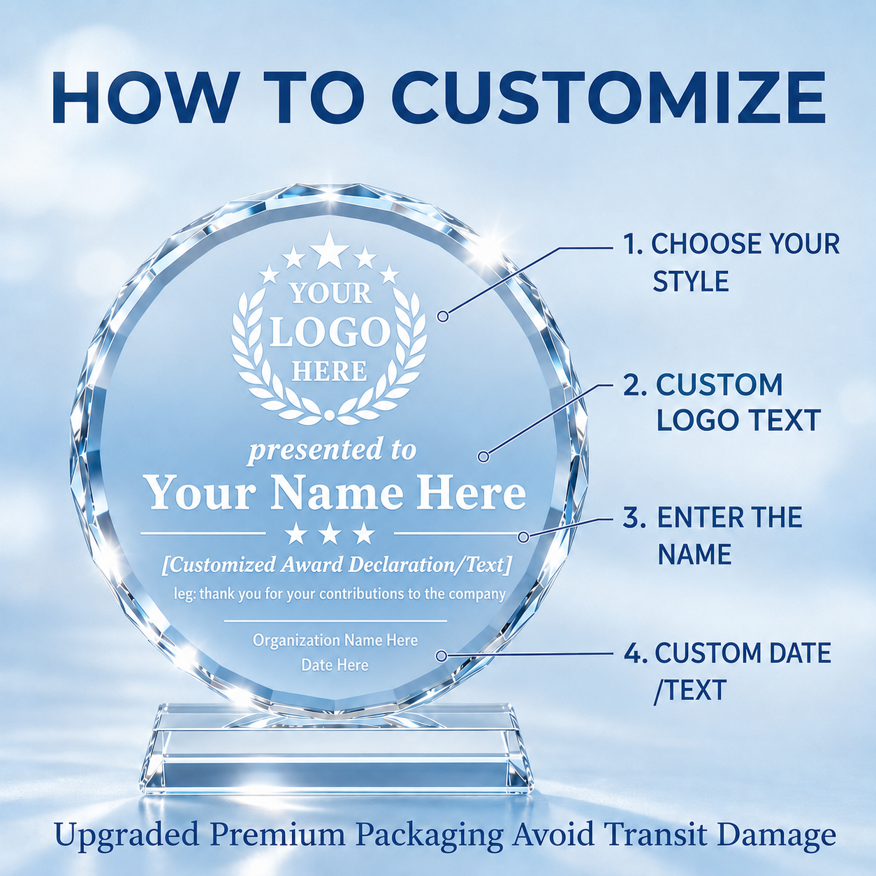 Personalized Sunflower Crystal Award – 4 Custom Text Designs with Gift Box