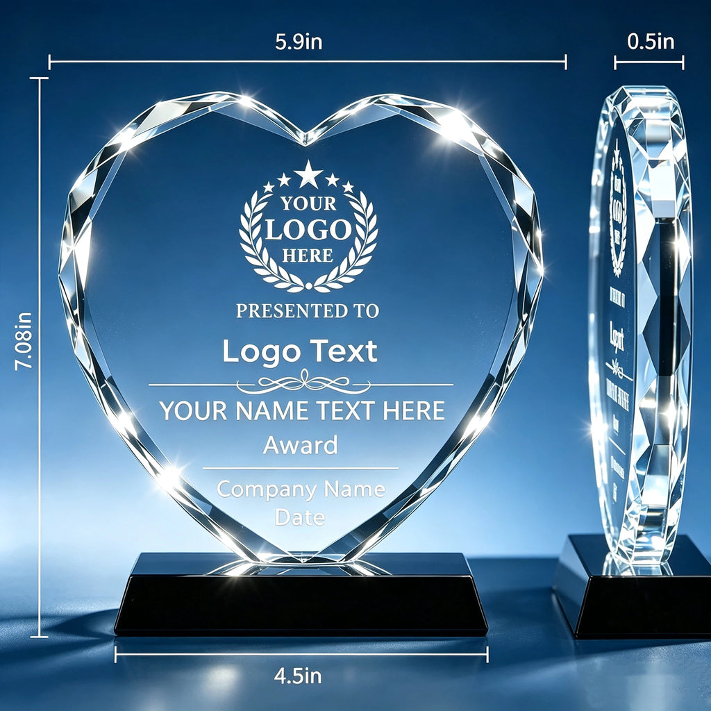 Personalized Heart Crystal Award with Gift Box – Custom Logo & Text