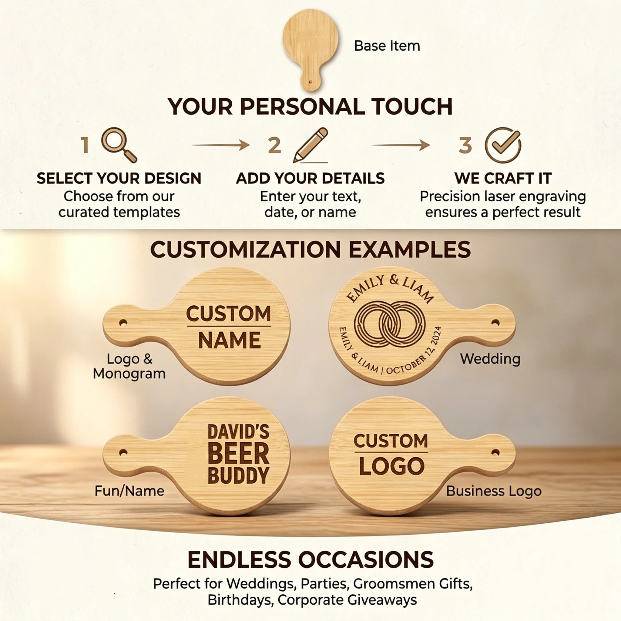 Personalized Bamboo Magnetic Bottle Opener – Custom Logo or Text