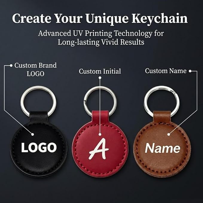 Personalized Leather Keychain Set of 3 – Custom Text, Logo or Photo with Gift Box