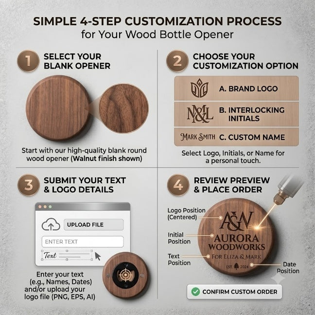 Personalized Magnetic Bottle Opener – Custom Logo or Text Wood Gift