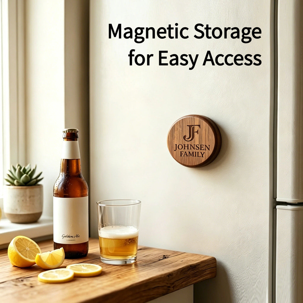 Personalized Magnetic Bottle Opener – Custom Logo or Text Wood Gift