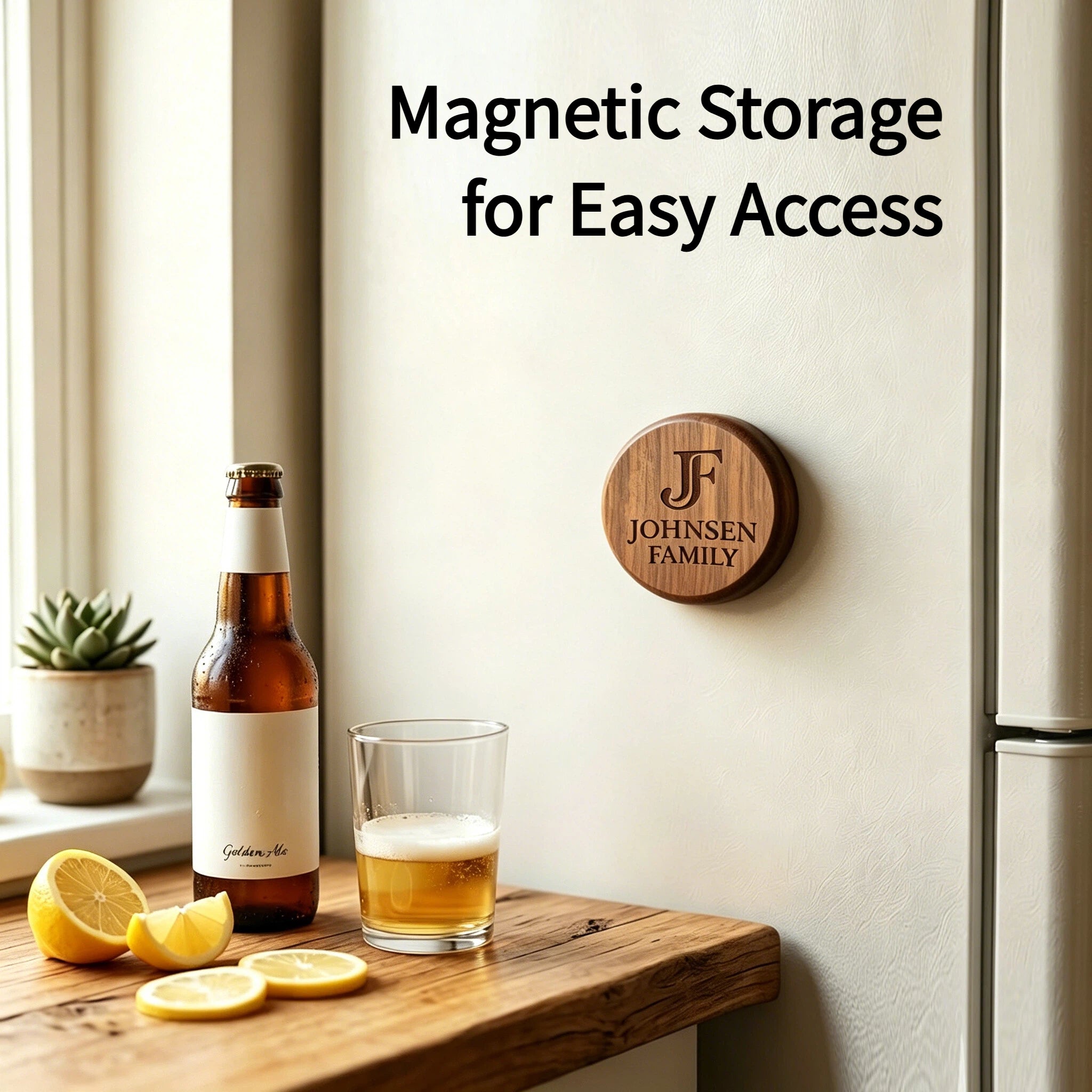 Personalized Magnetic Bottle Opener – Custom Logo or Text Wood Gift