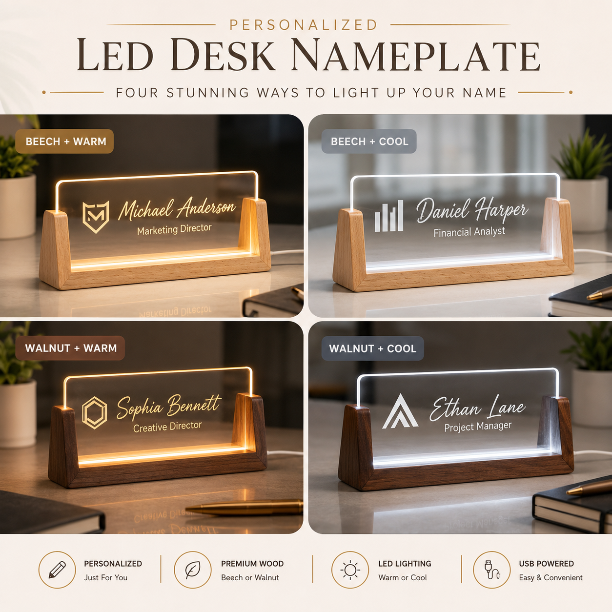 Personalized LED Desk Name Plate