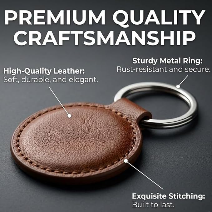 Personalized Leather Keychain Set of 3 – Custom Text, Logo or Photo with Gift Box