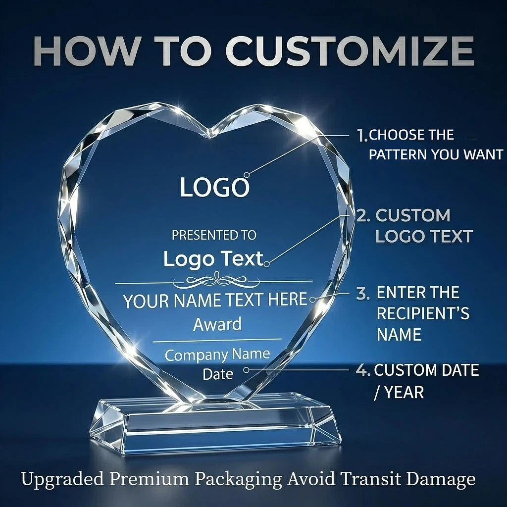Personalized Heart Crystal Award with Gift Box – Custom Logo & Text