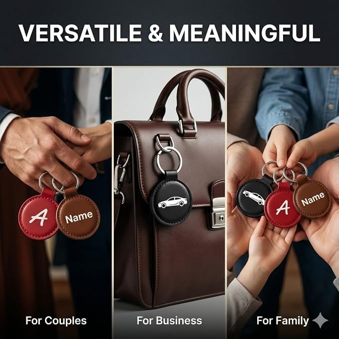 Personalized Leather Keychain Set of 3 – Custom Text, Logo or Photo with Gift Box
