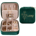 Personalized Birth Flower Velvet Jewelry Box – Custom Name Travel Jewelry Case for Women