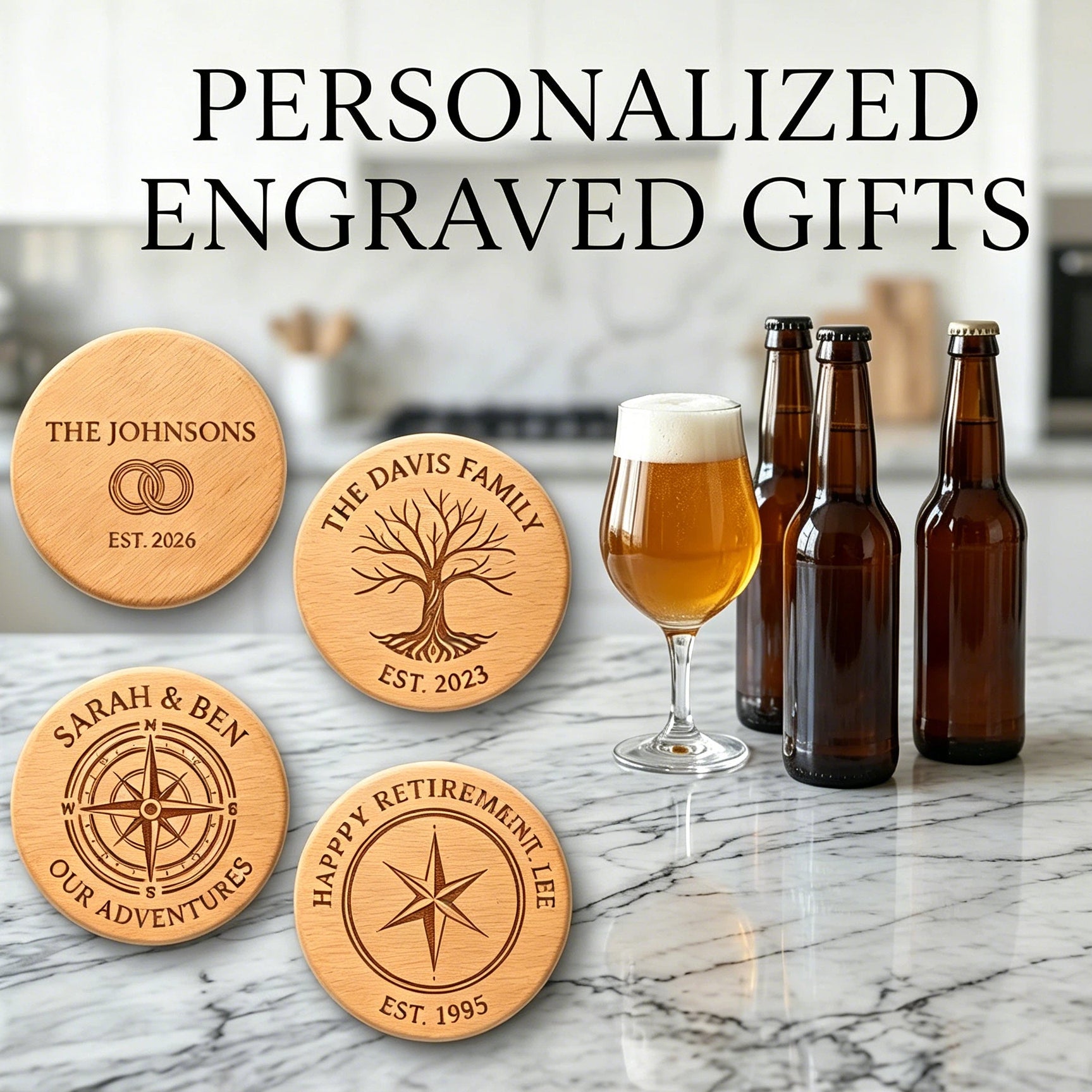 Personalized Magnetic Bottle Opener – Custom Logo or Text Wood Gift
