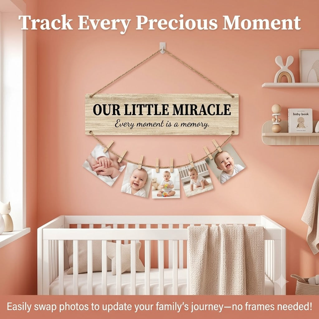 Personalized Hanging Photo Display – Custom Wooden Sign with 8 Clips