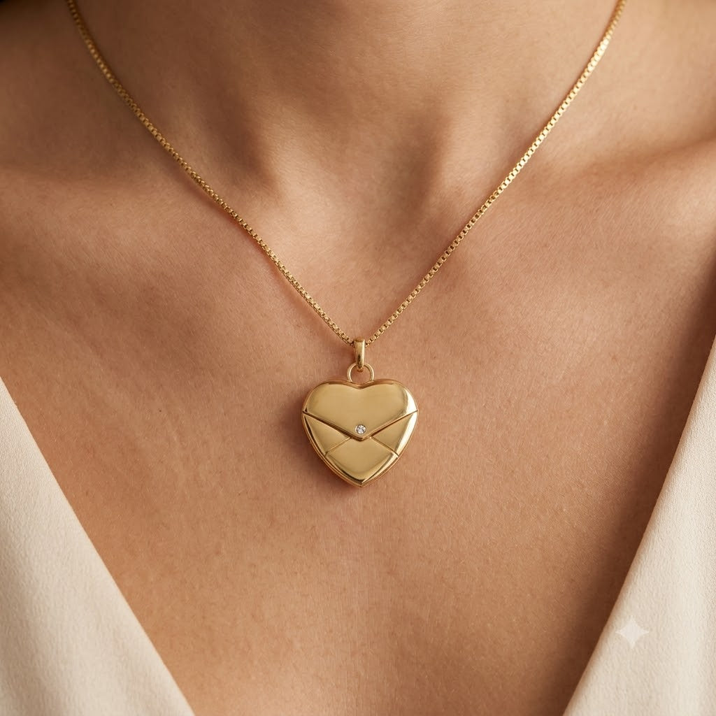 Personalized Gold-Tone Heart Locket Necklace – Custom Laser Engraved Message Gift for Her