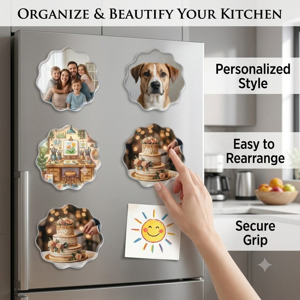 10-Pack Custom Acrylic Photo Magnets – Square or Sunflower