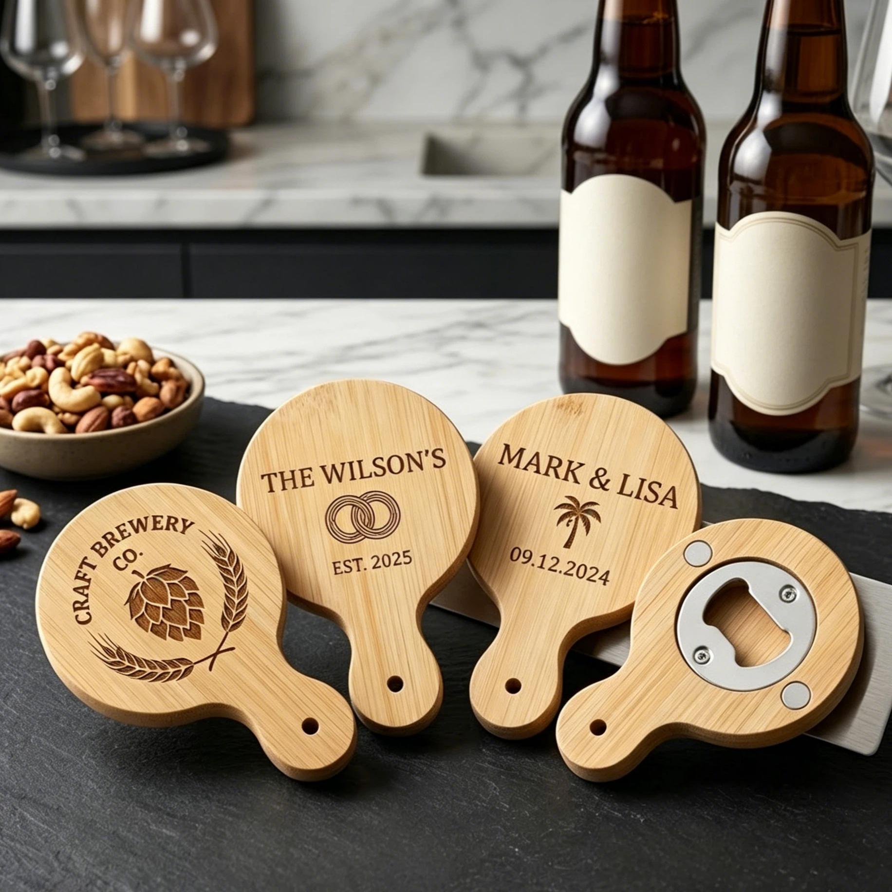 Personalized Bamboo Magnetic Bottle Opener – Custom Logo or Text