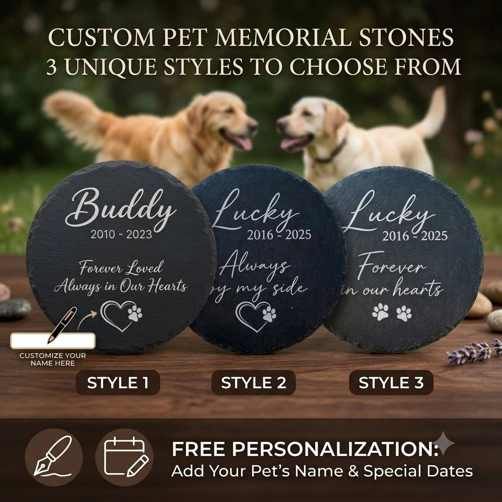 Personalized Pet Memorial Stone | Custom Engraved Natural Slate
