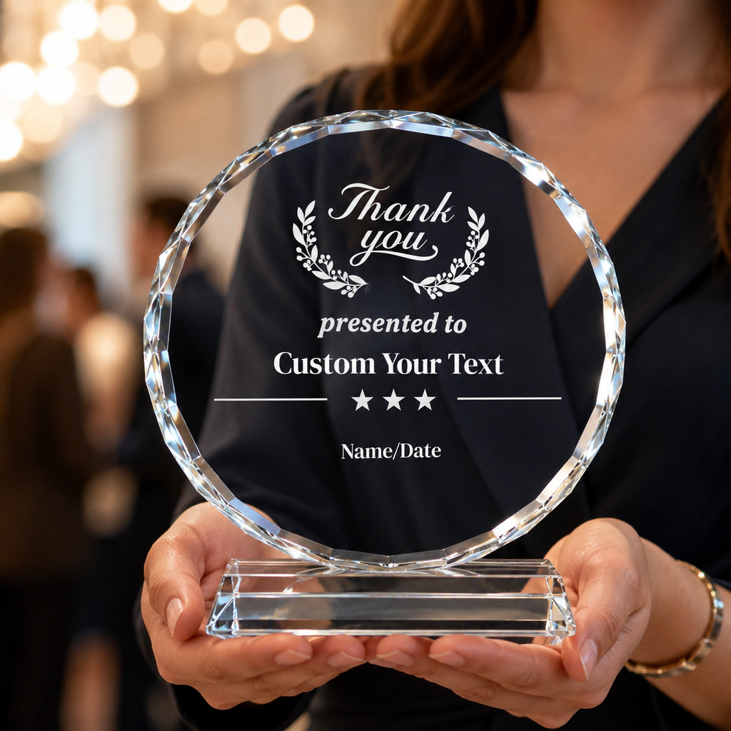 Personalized Sunflower Crystal Award – 4 Custom Text Designs with Gift Box