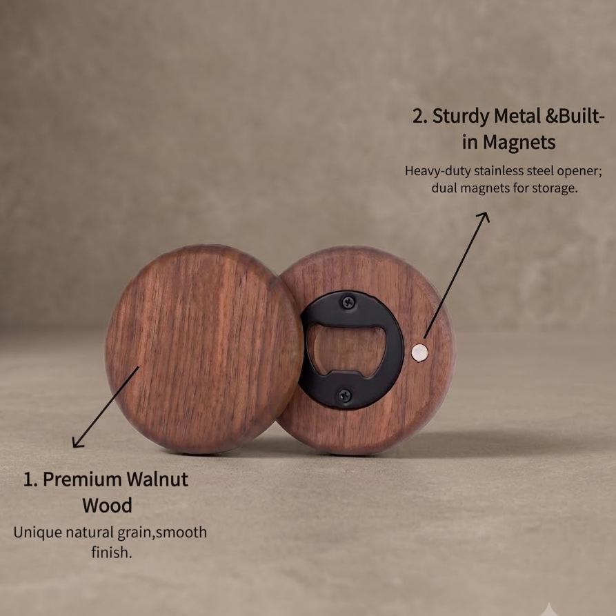 Personalized Magnetic Bottle Opener – Custom Logo or Text Wood Gift