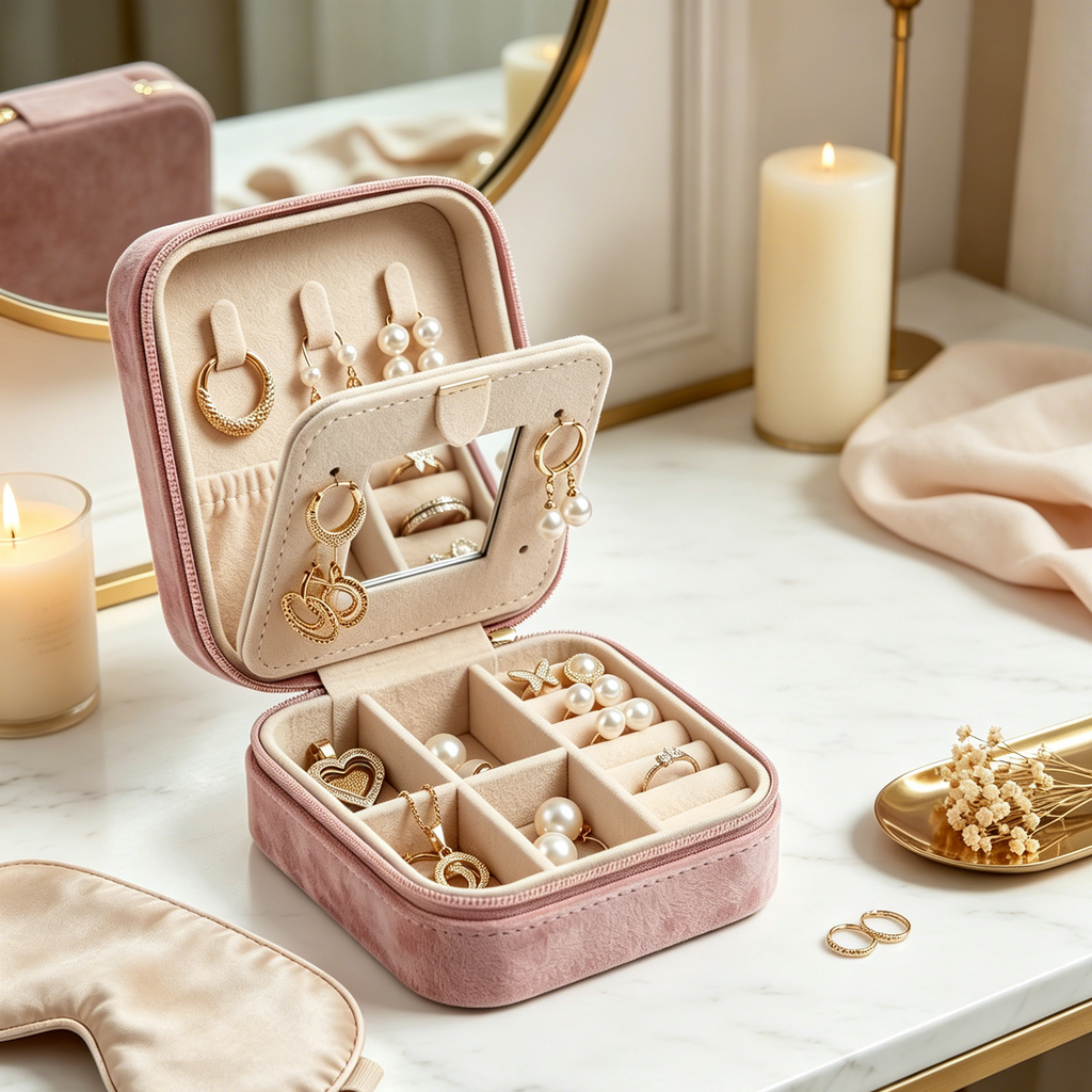 Personalized Birth Flower Velvet Jewelry Box – Custom Name Travel Jewelry Case for Women