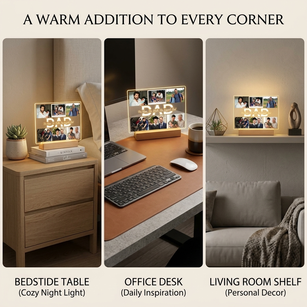 Personalized Acrylic Photo Night Light with Wooden LED Base