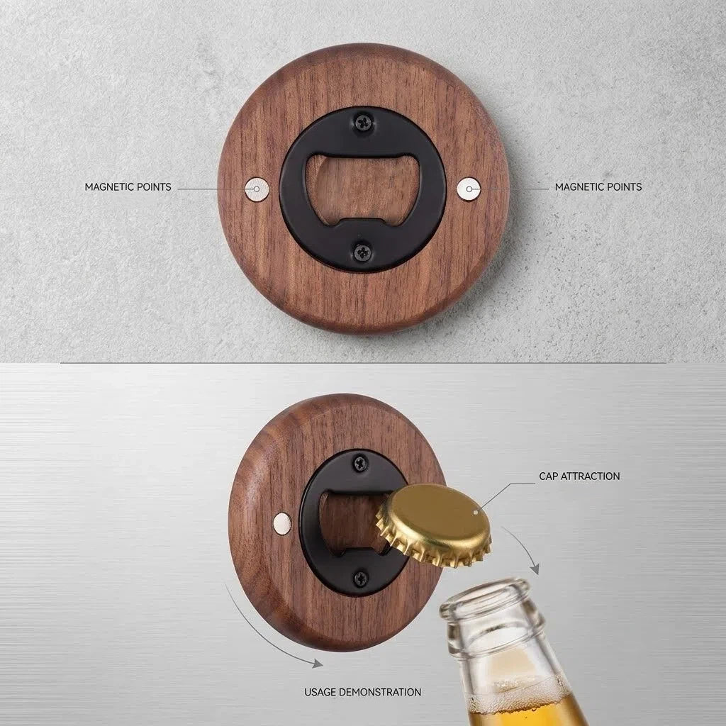 Personalized Magnetic Bottle Opener – Custom Logo or Text Wood Gift
