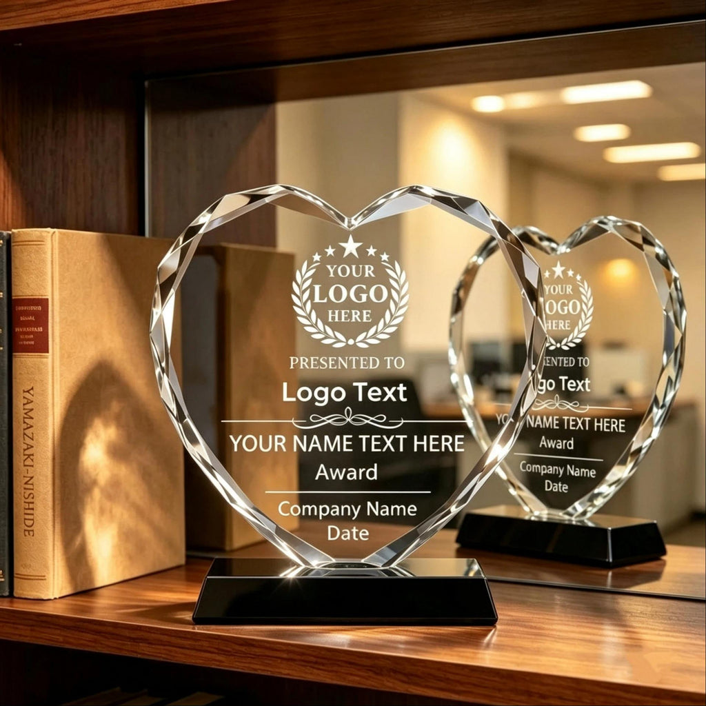 Personalized Heart Crystal Award with Gift Box – Custom Logo & Text