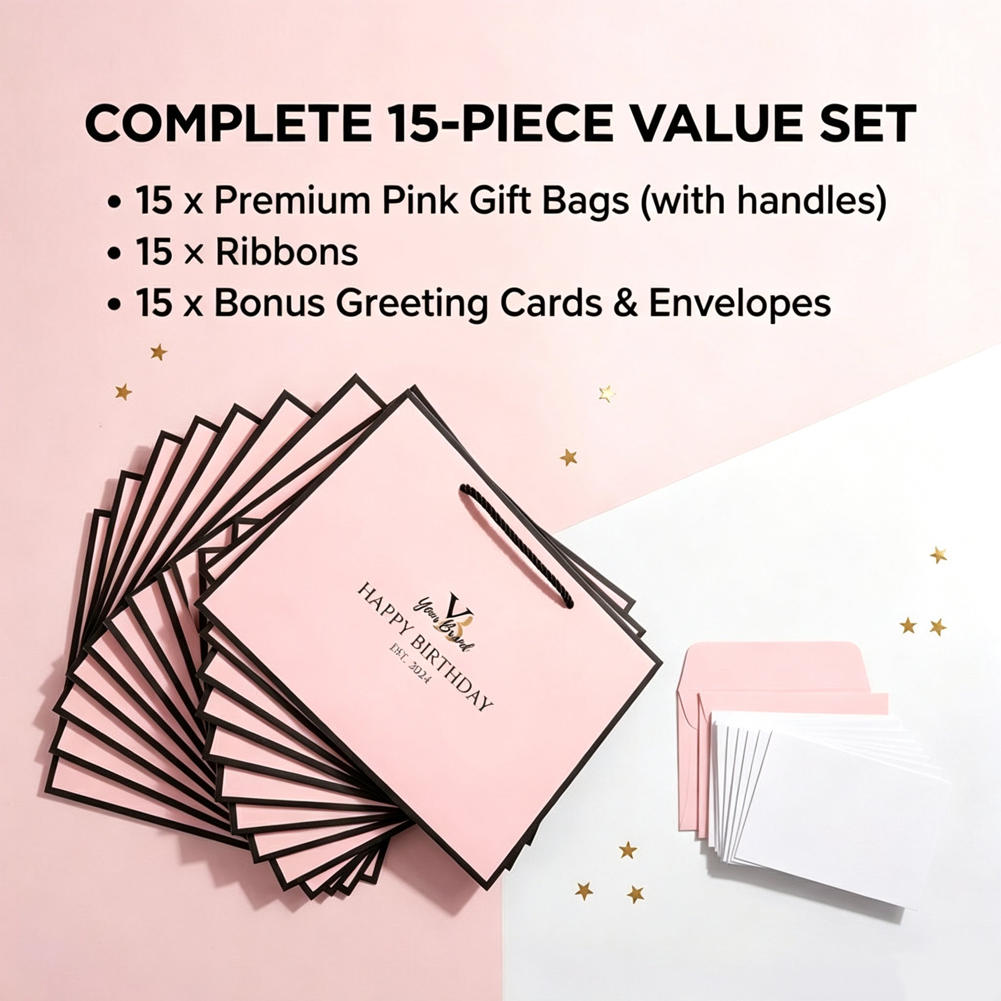 15 Pack Personalized Gift Bags with Ribbon – Custom Photo, Logo or Text