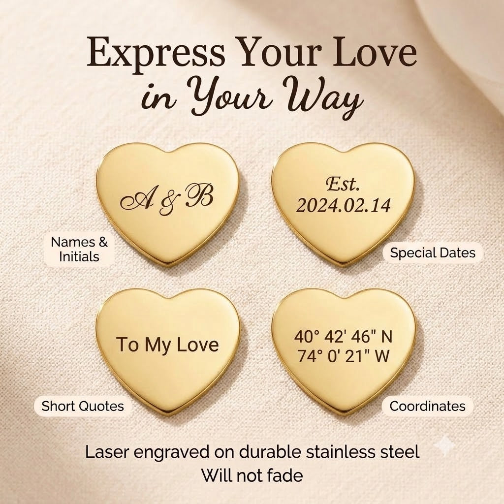 Personalized Gold-Tone Heart Locket Necklace – Custom Laser Engraved Message Gift for Her