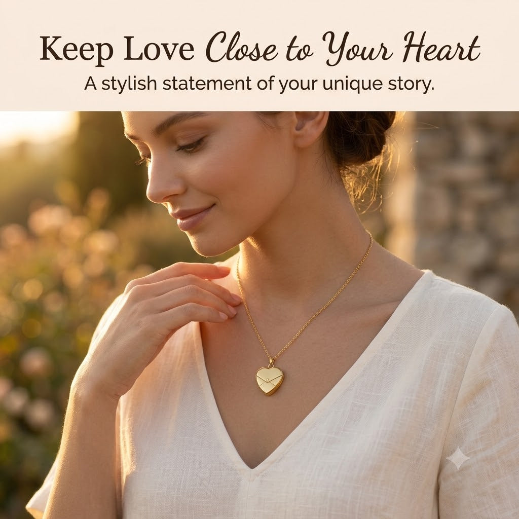 Personalized Gold-Tone Heart Locket Necklace – Custom Laser Engraved Message Gift for Her