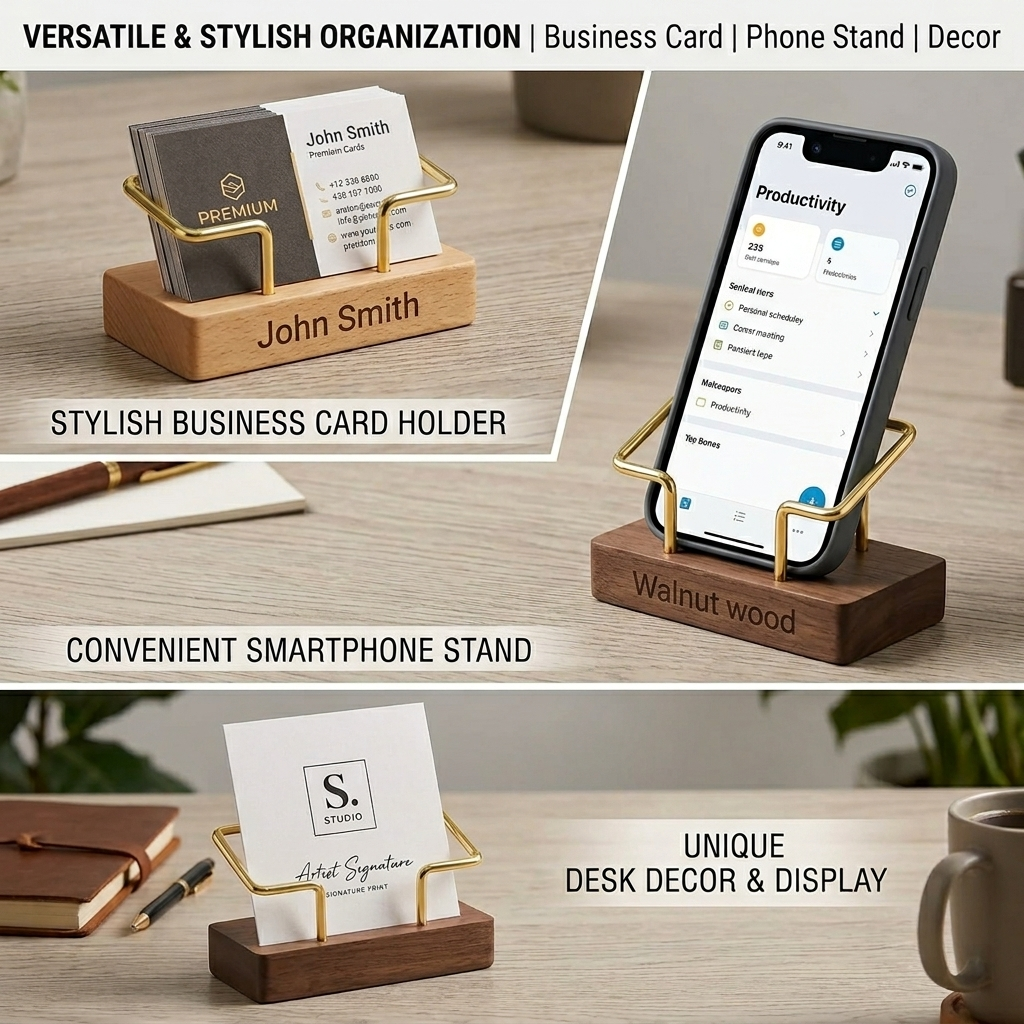 Wood and Brass Card Holder