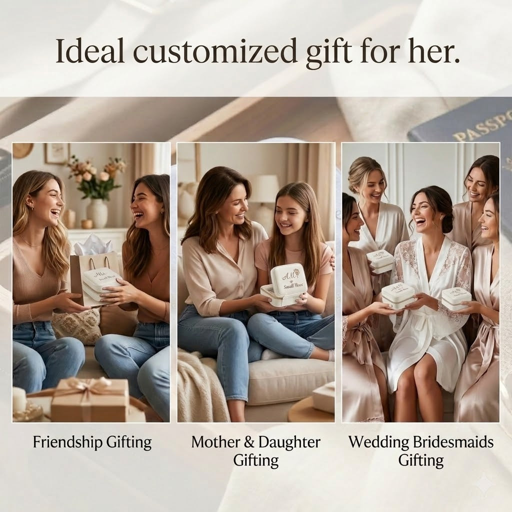 Personalized Birth Flower Velvet Jewelry Box – Custom Name Travel Jewelry Case for Women