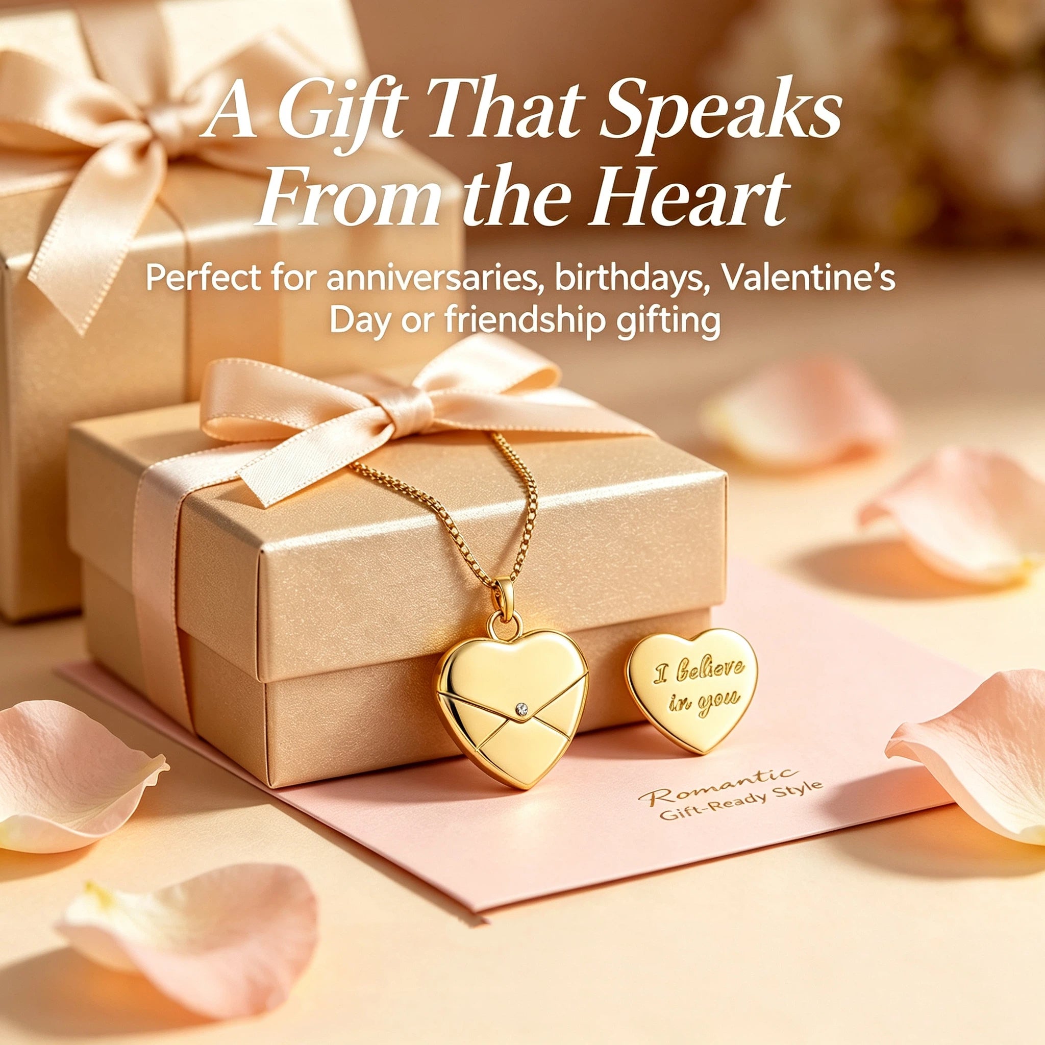 Personalized Gold-Tone Heart Locket Necklace – Custom Laser Engraved Message Gift for Her
