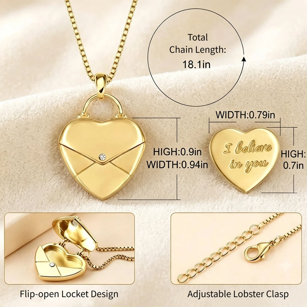 Personalized Gold-Tone Heart Locket Necklace – Custom Laser Engraved Message Gift for Her