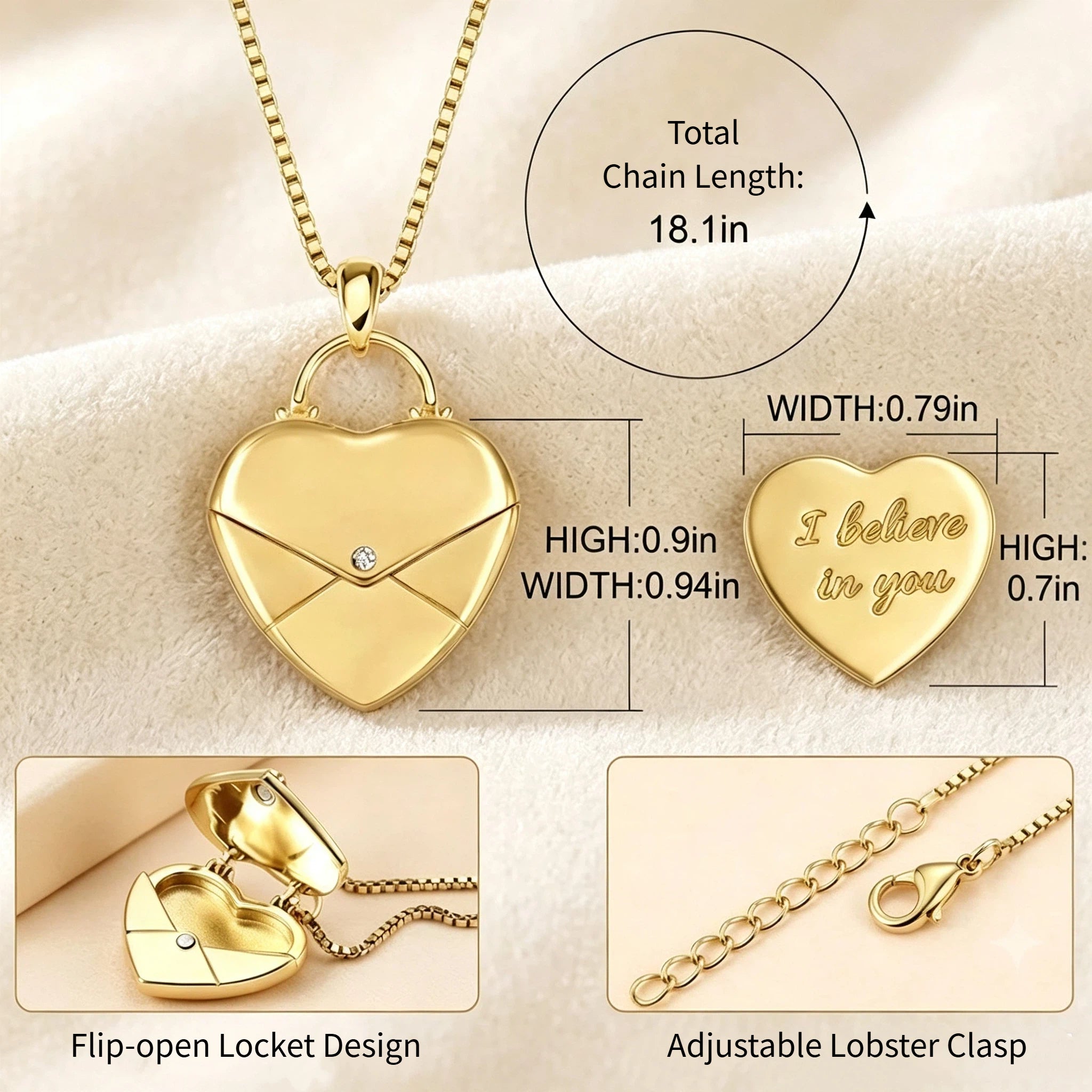 Personalized Gold-Tone Heart Locket Necklace – Custom Laser Engraved Message Gift for Her